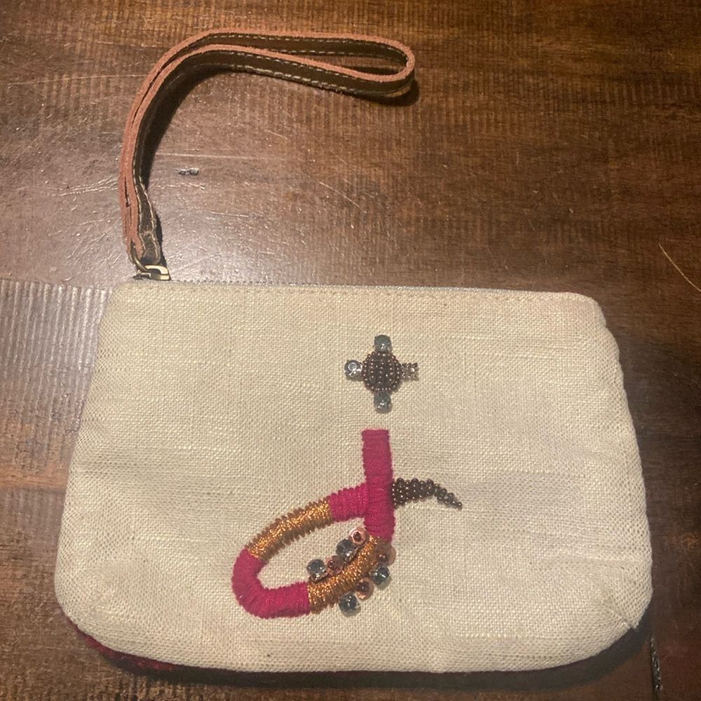 Anthropologie Miss Albright J Monogram Wristlet Embroidered